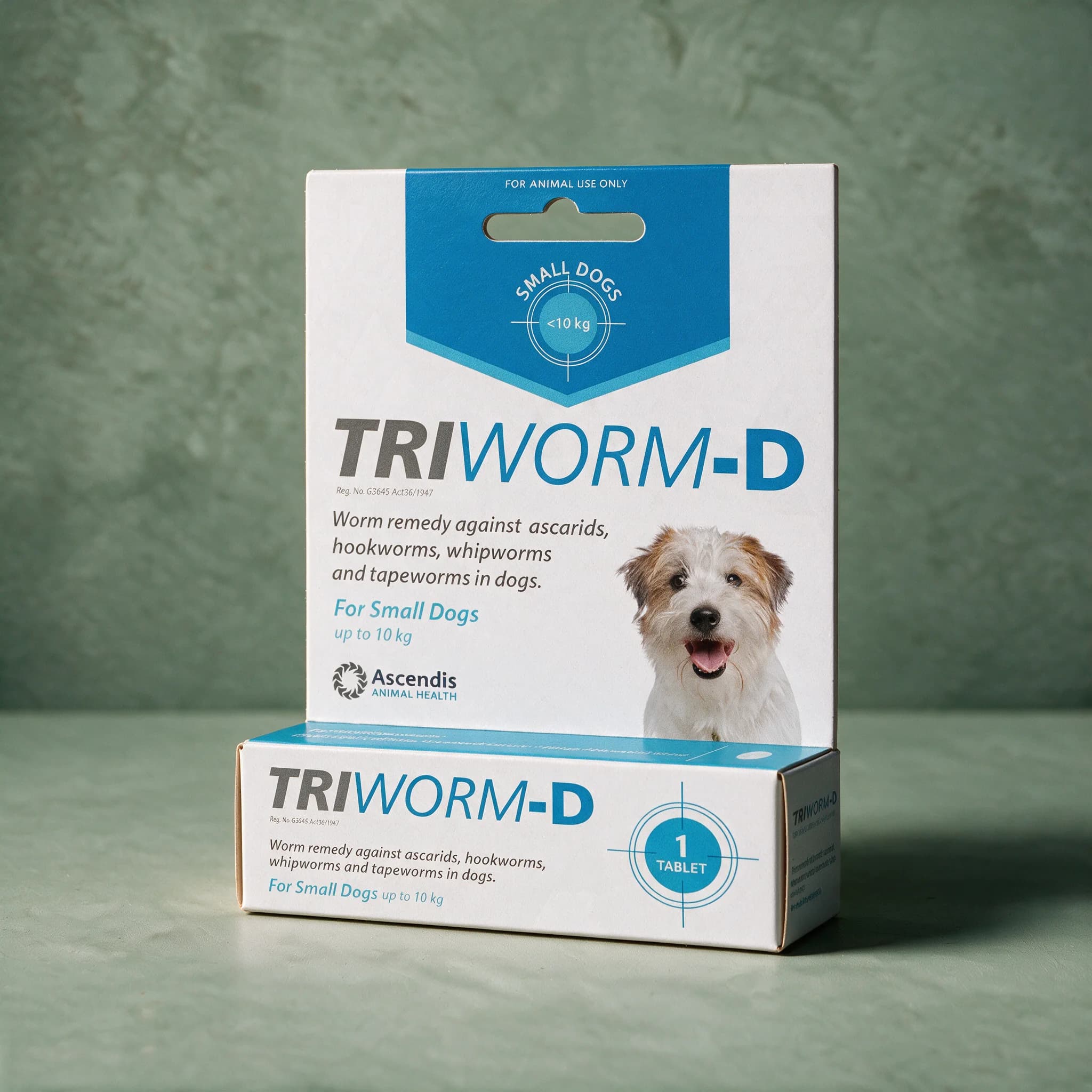 Triworm-D Dewormer for small Dogs, front of pack
